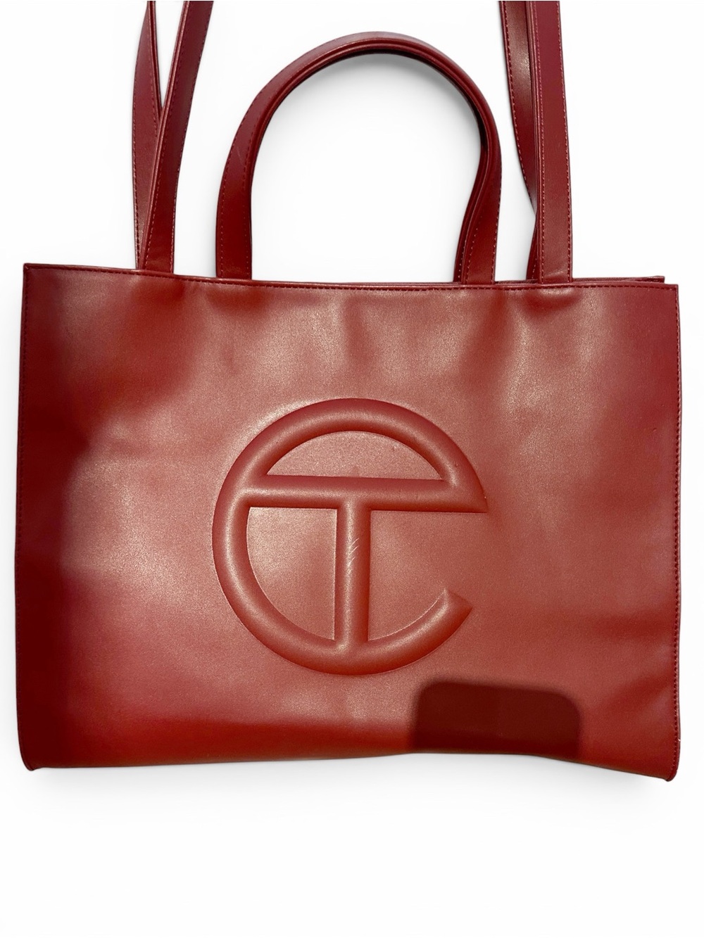 Telfar Oxblood medium Embossed Circle T Leather Tote